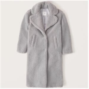 NWT Abercrombie Teddy Long Sherpa Coat in Gray Blue Small